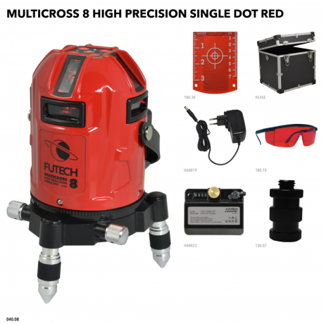 FUTECH MC8 HPSD kruislijnlaser Rood + Statief 300cm in koffer FUTECH MC8 HPSD kruislijnlaser Rood + Statief 300cm in koffer