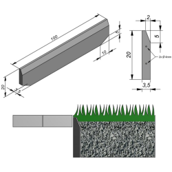 Boordsteen Ebema impercible 100x20x3,5-1cm grijs