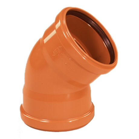 PVC roodbruin bocht 45° dia.110 2 mof PVC roodbruin bocht 45° dia.110 2 mof