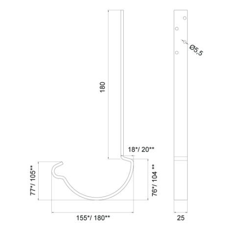 METIGLA n°2 Versterkte haak - RAL7016 antraciet mat